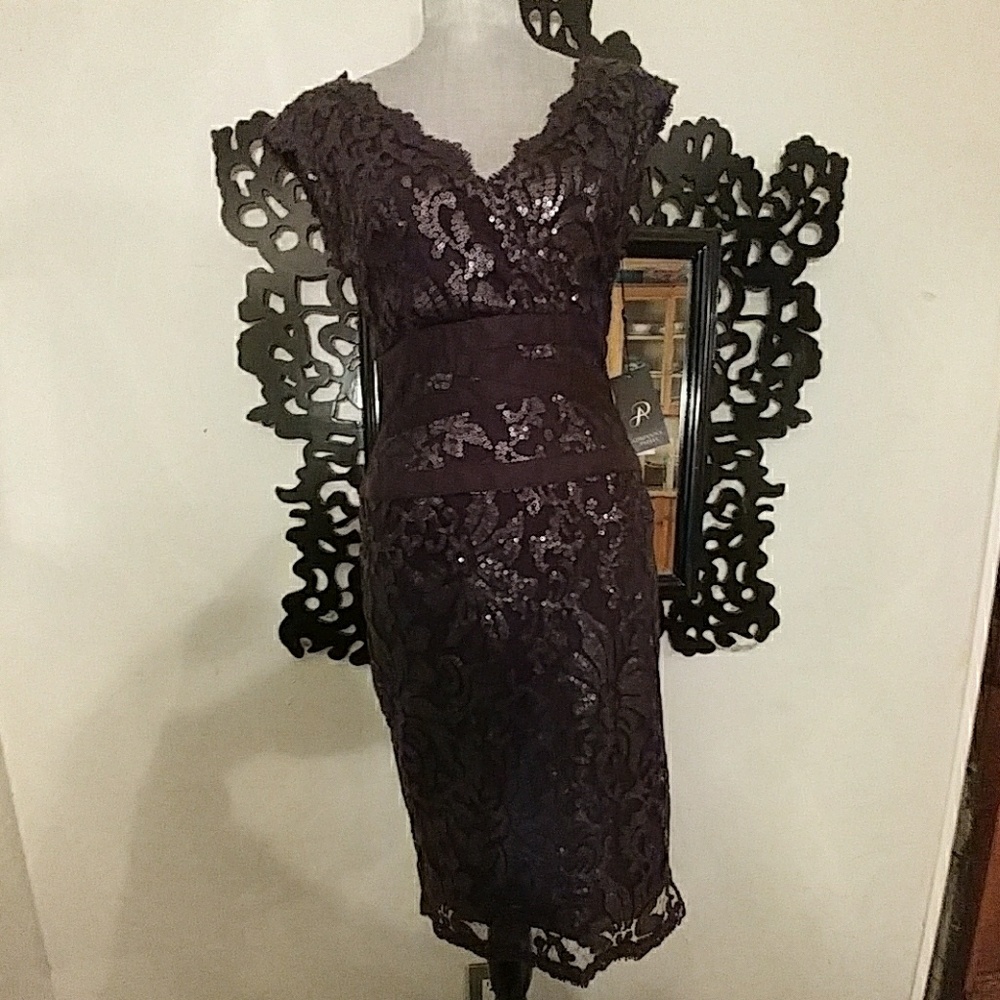 Adrianna Papell Eggplant Purple Sequin Dress sz 2